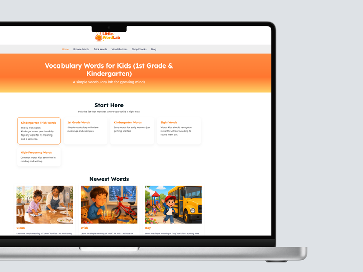 Little Word Lab website shown on desktop