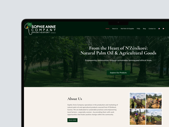 Sophie Anne Company website shown on desktop