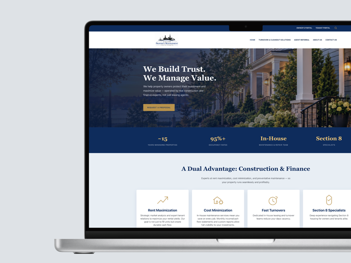 Salem Property Management website shown on desktop